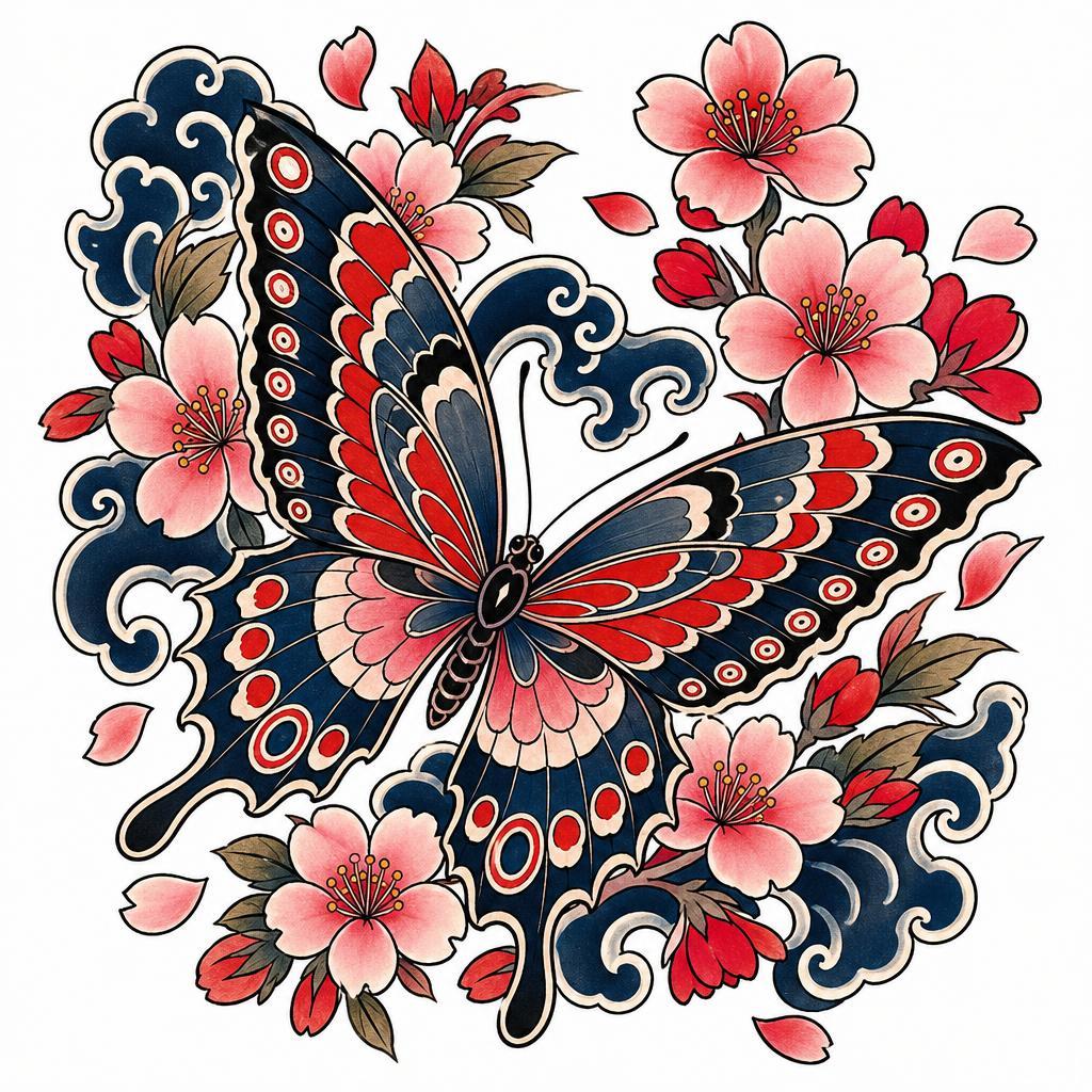 schmetterling-tattoo japanese-schmetterling mit kirschblüten