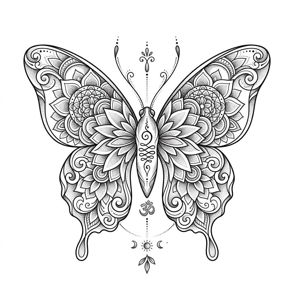 schmetterling-tattoo spiritueller schmetterling mit mandala