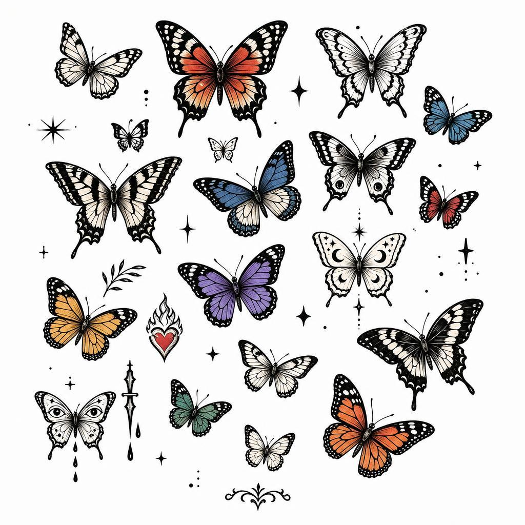 schmetterling-tattoo patchwork aus mehreren schmetterlingen