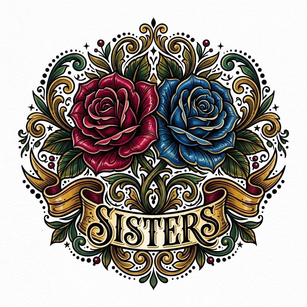 schwester-tattoo rosen neo-traditional