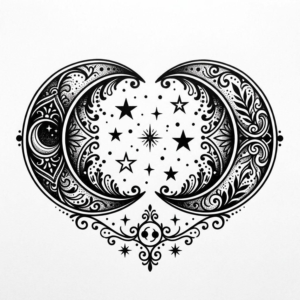idée tatouage sœurs deux lunes blackwork