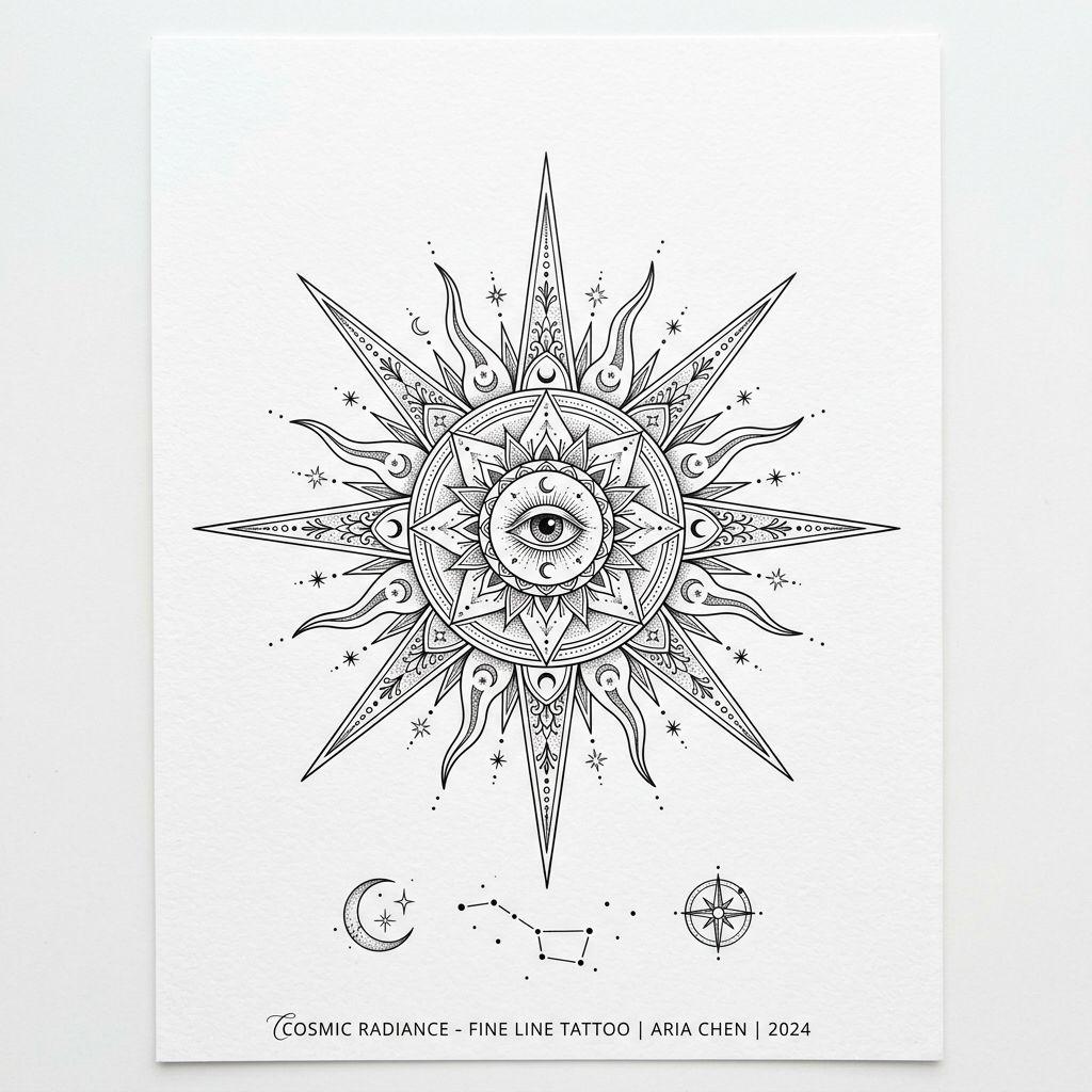 sonne-tattoo sonne fineline ornamental