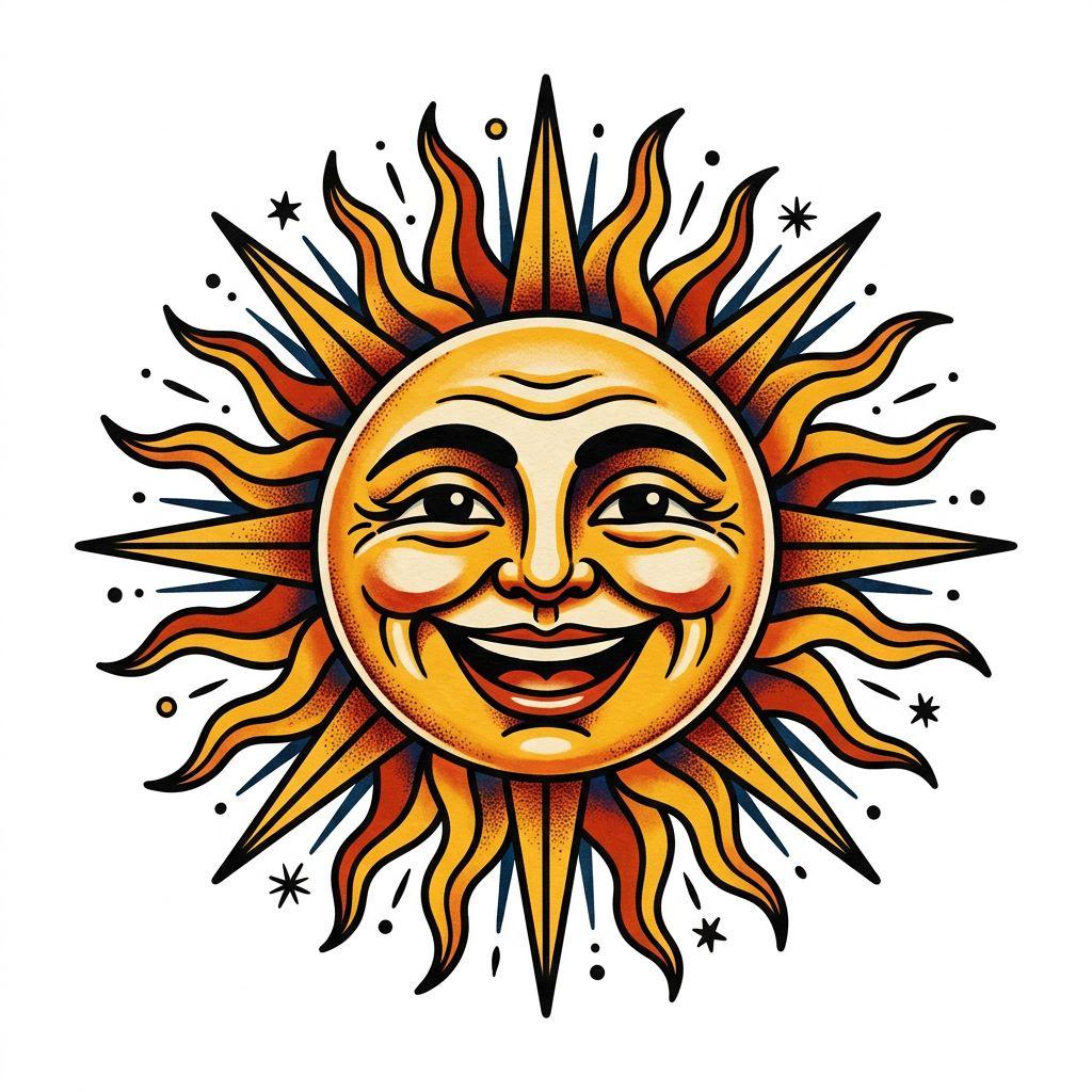 sonne-tattoo sonne old school gesicht