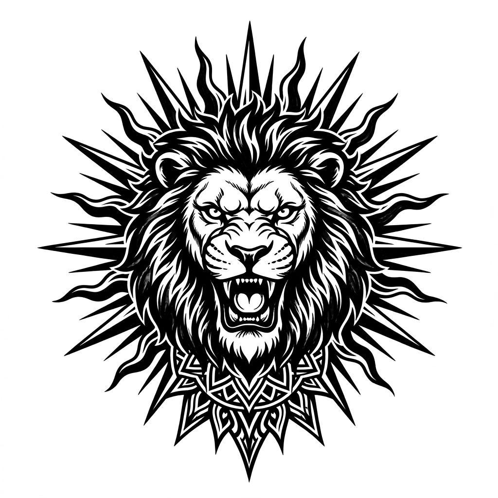 sonne-tattoo sonnen-löwe blackwork