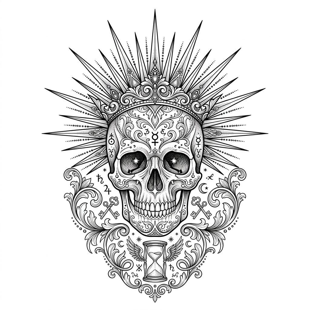 sonne-tattoo sonnen-totenkopf ornamental