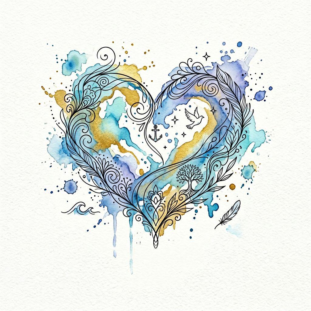 trauer-tattoo abstraktes herz in watercolor