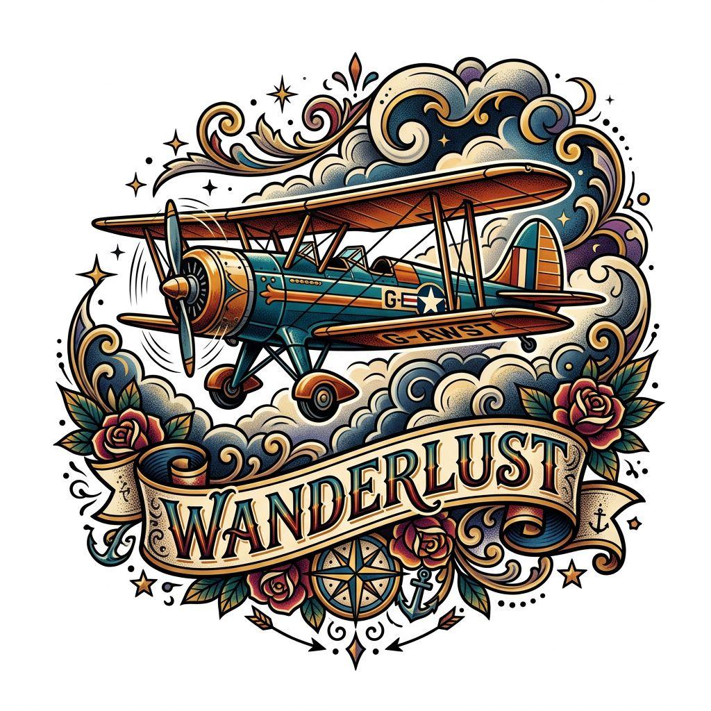 idée tatouage voyage avion néo-traditionnel