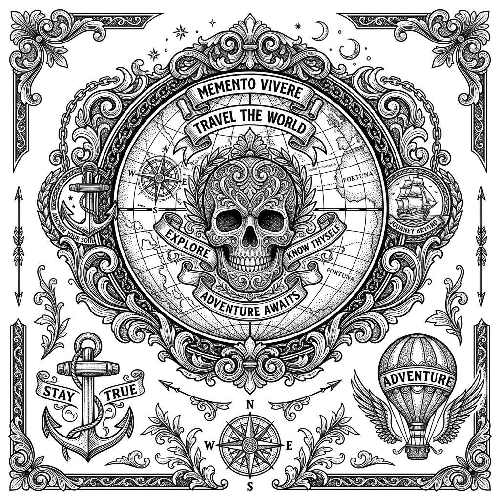 idée tatouage voyage globe et crâne