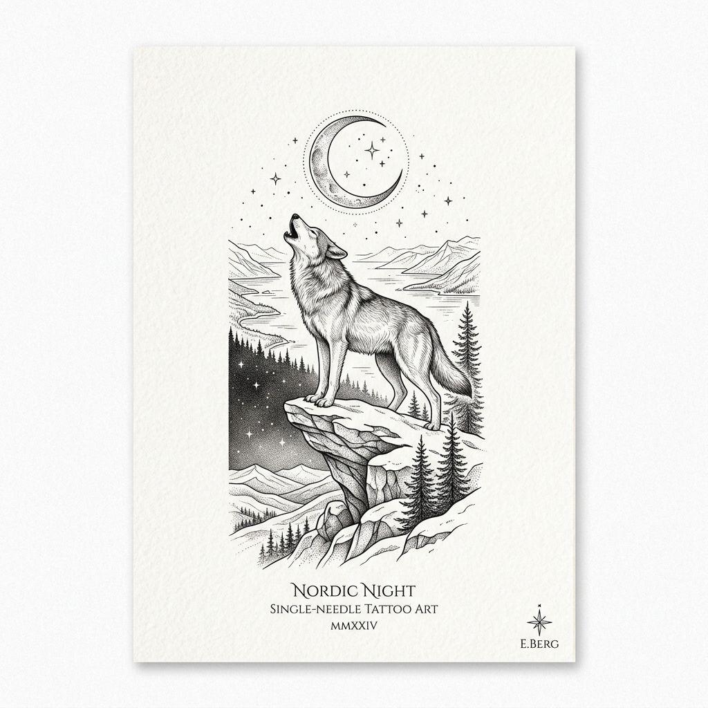 wolf-tattoo heulender wolf im fineline