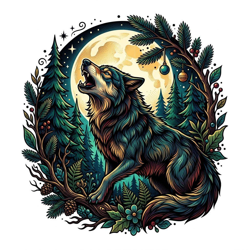 wolf-tattoo neo-traditional wolf im wald