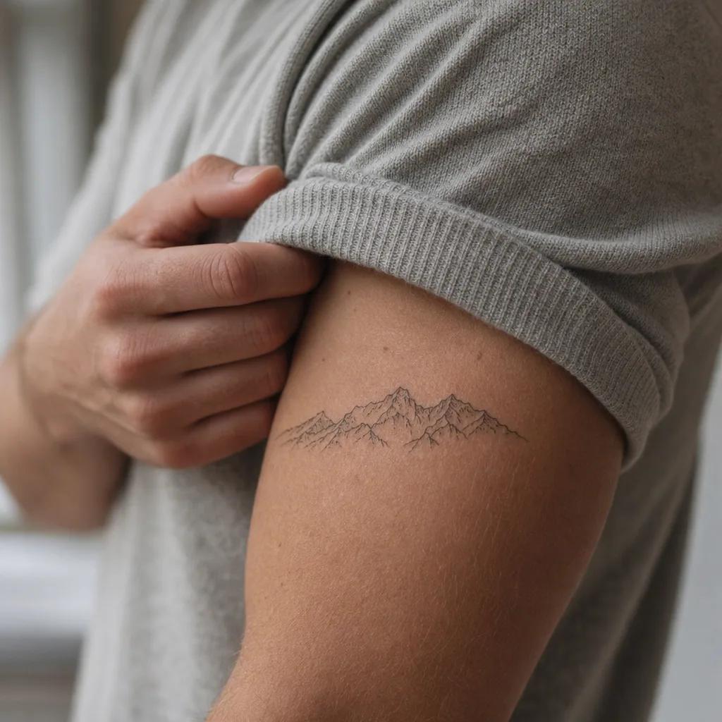 idée tatouage bras homme montagne fine line