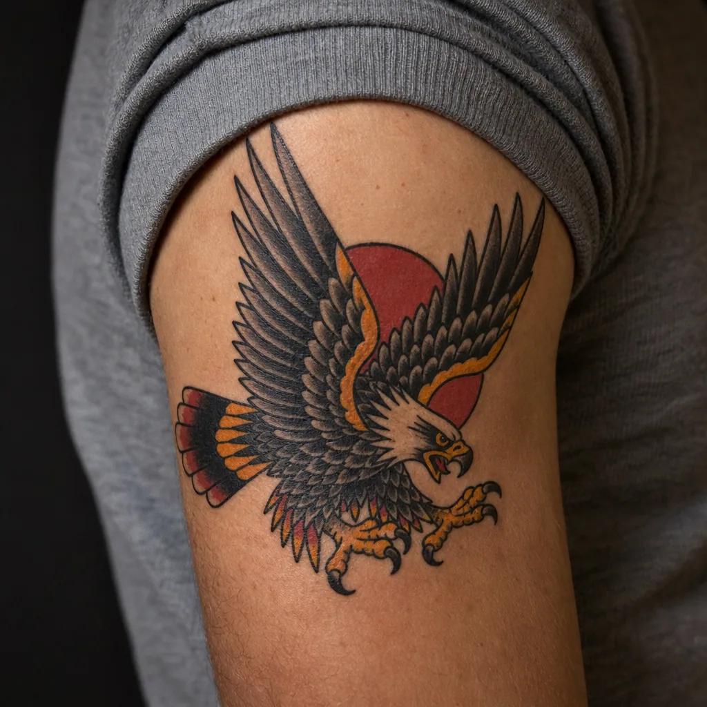 idée tatouage bras homme aigle old school masculin