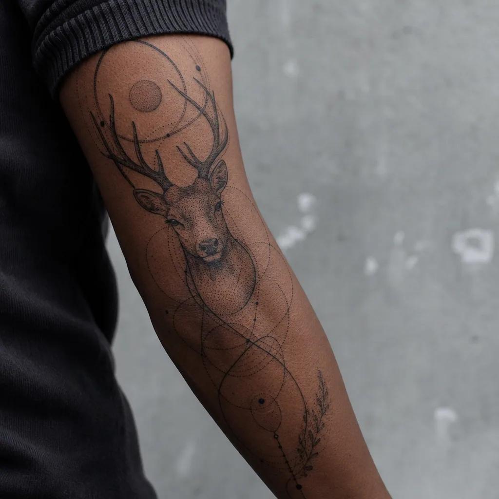 idée tatouage bras homme cerf dotwork