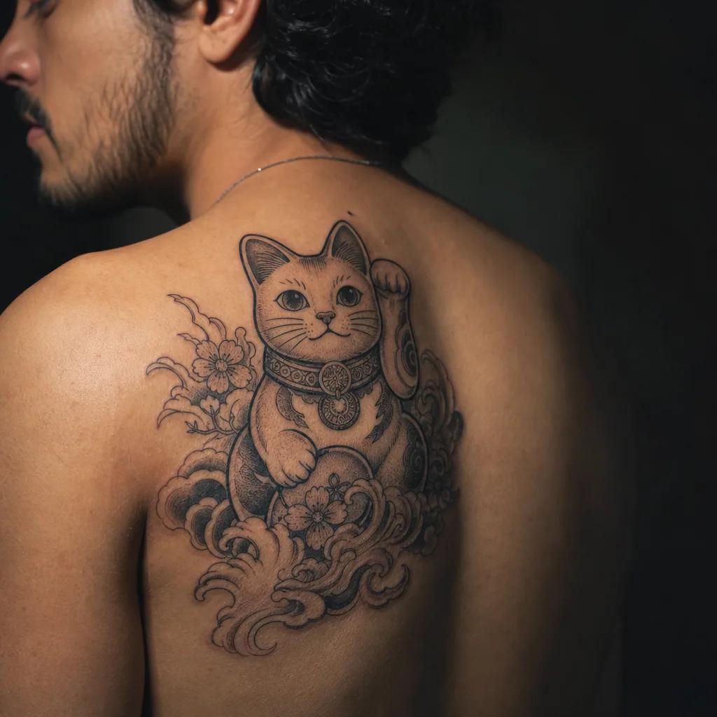 idée tatouage chat chat japonais maneki-neko