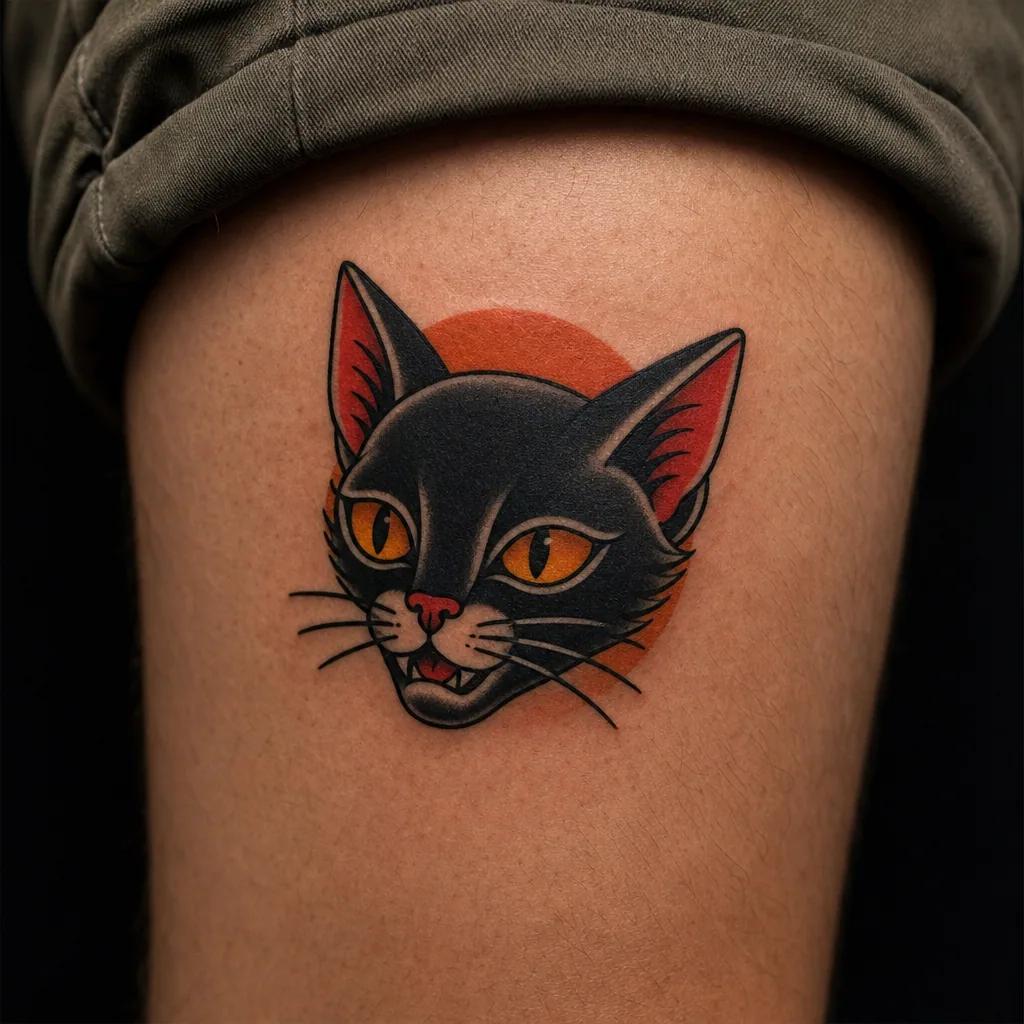 idée tatouage chat chat noir old school