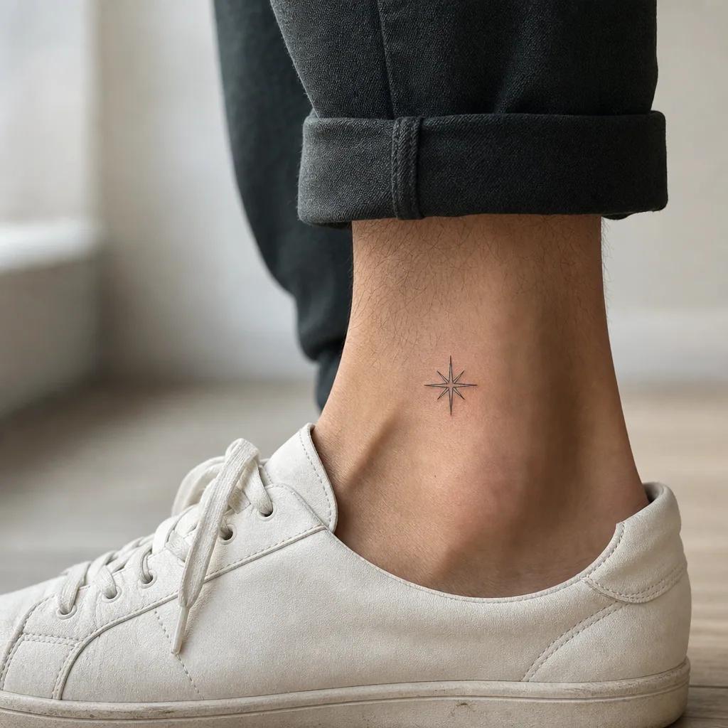 idée tatouage cheville étoile fine line