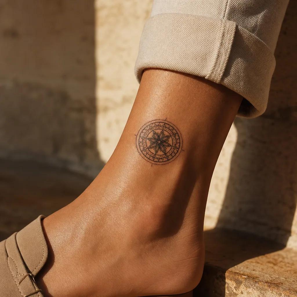 idée tatouage cheville cercle géométrique