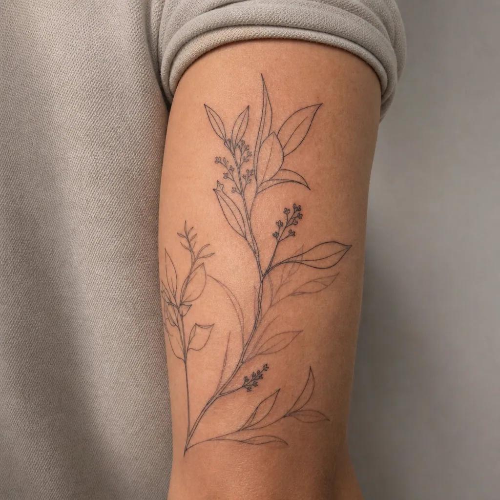 cover-up-tattoo fineline cover-up mit pflanzen, Foto auf echter Haut