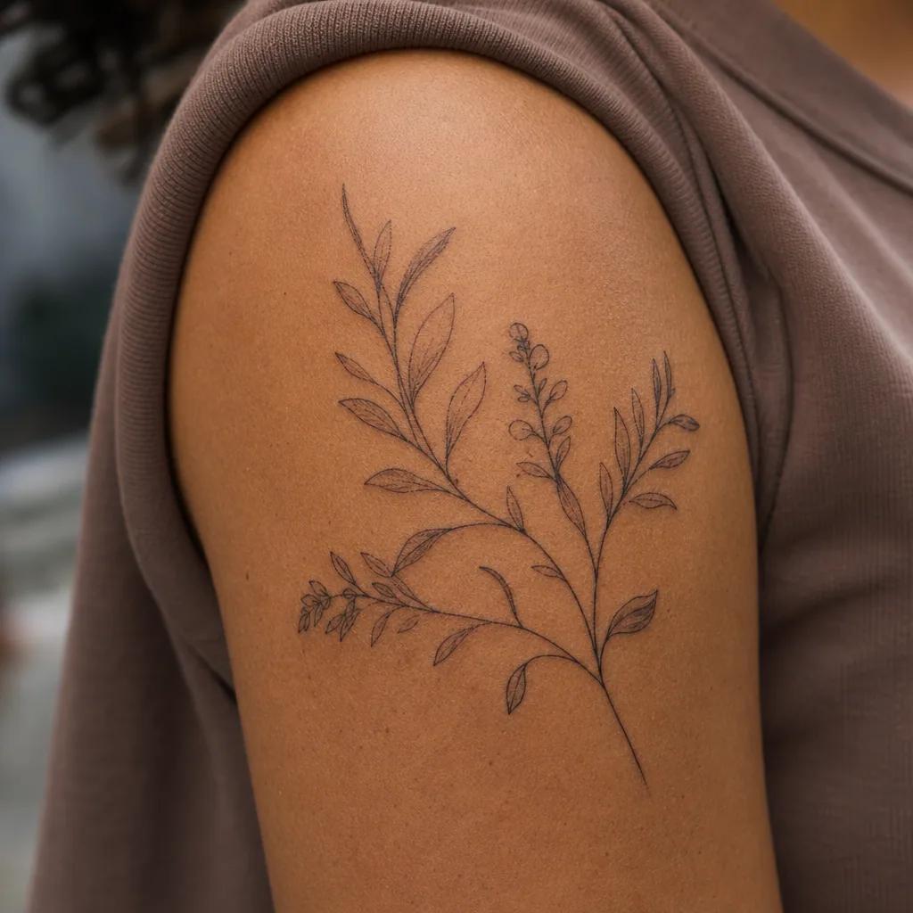 cover-up-tattoo fineline cover-up mit pflanzen, Foto auf echter Haut