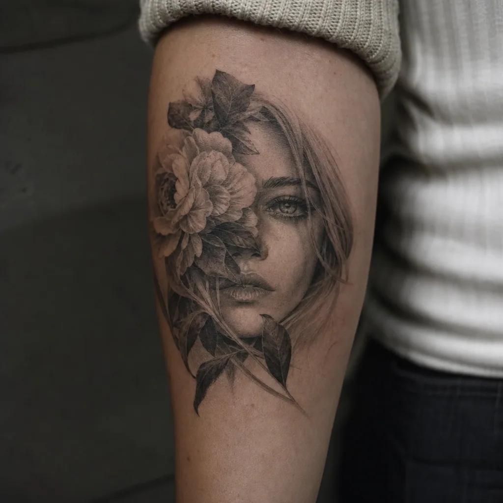 cover-up-tattoo realistisches porträt, Foto auf echter Haut