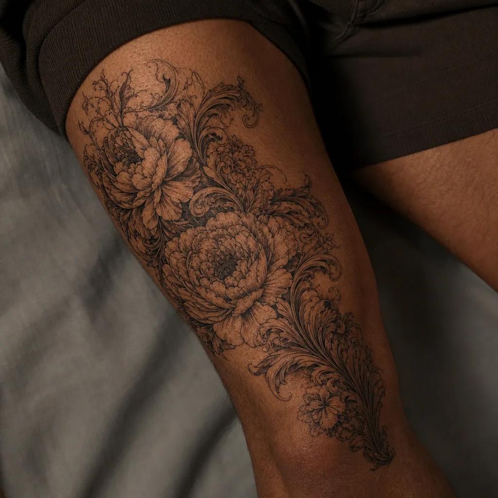 cover-up-tattoo barocker blumenstrauß, Foto auf echter Haut