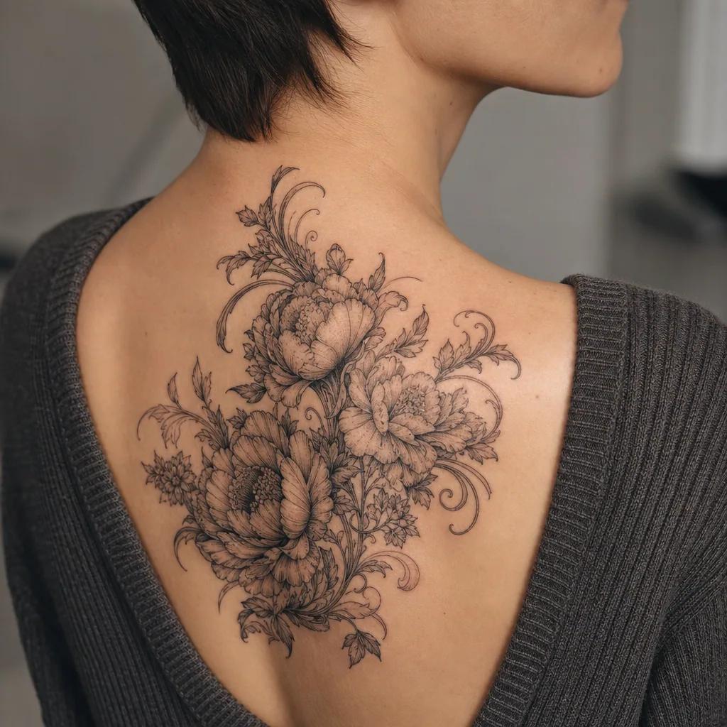 cover-up-tattoo barocker blumenstrauß, Foto auf echter Haut