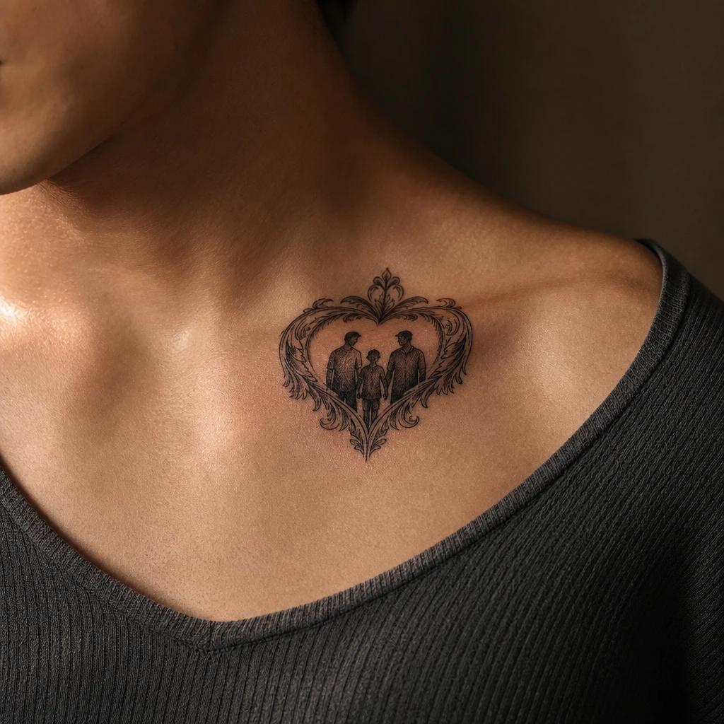 familie-tattoo ornamentales herz 'familie', Foto auf echter Haut