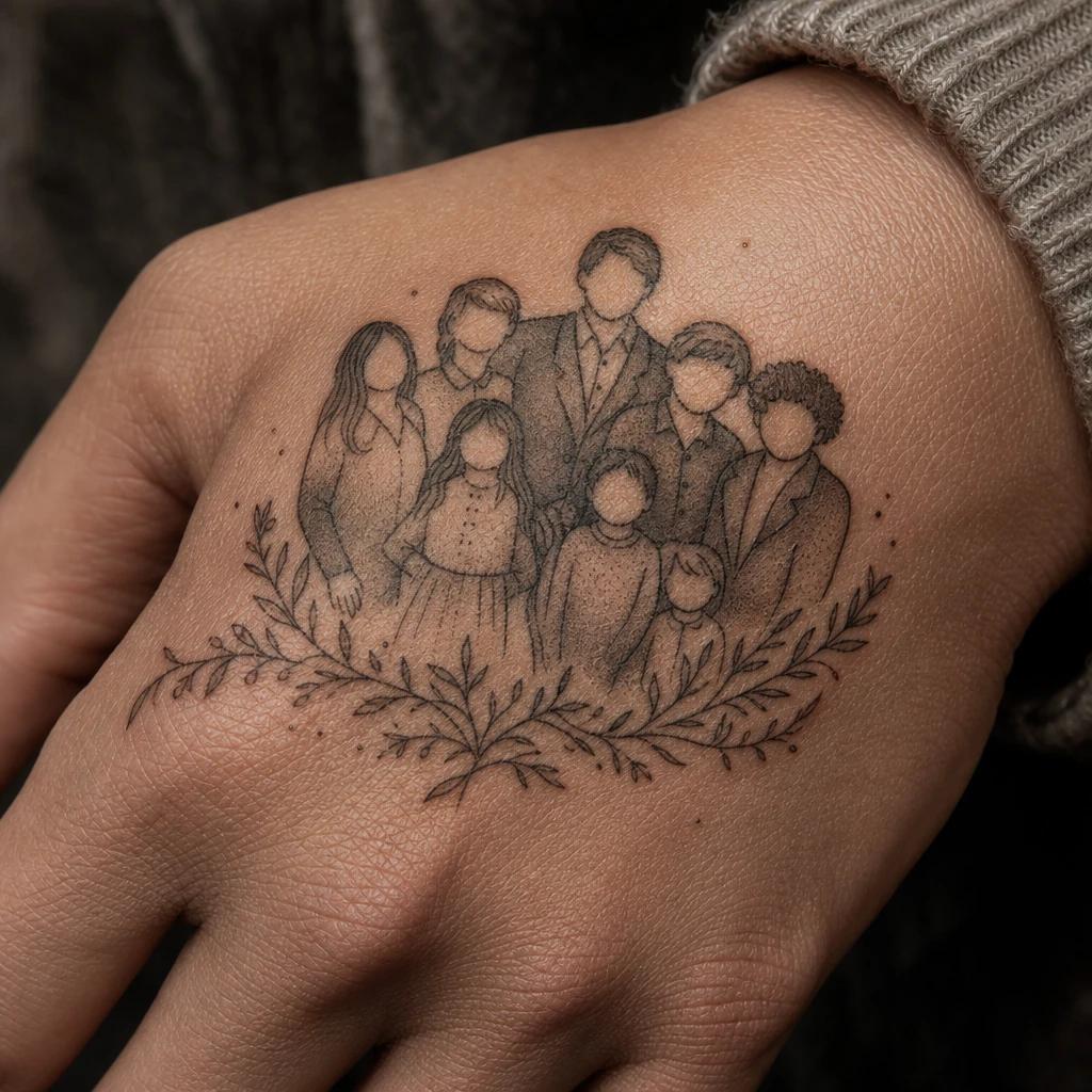 familie-tattoo familien-flash-patchwork, Foto auf echter Haut