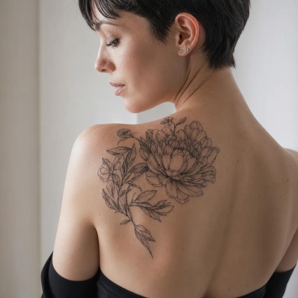 frau-tattoo pfingstrose floral