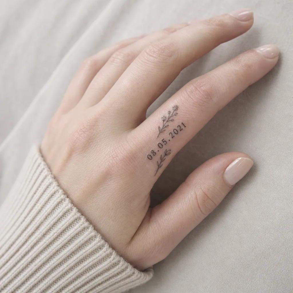 geburtsdatum-tattoo florales gedenk-datum, Foto auf echter Haut