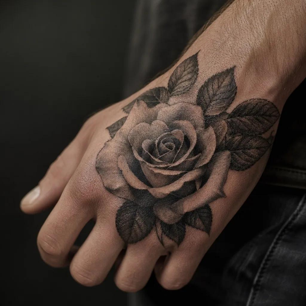 hand-tattoo realistische rose hand, Foto auf echter Haut