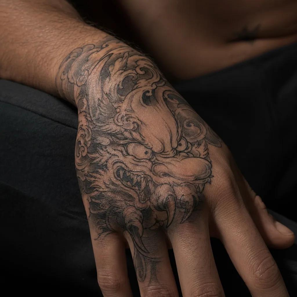 hand-tattoo japanische hand, Foto auf echter Haut
