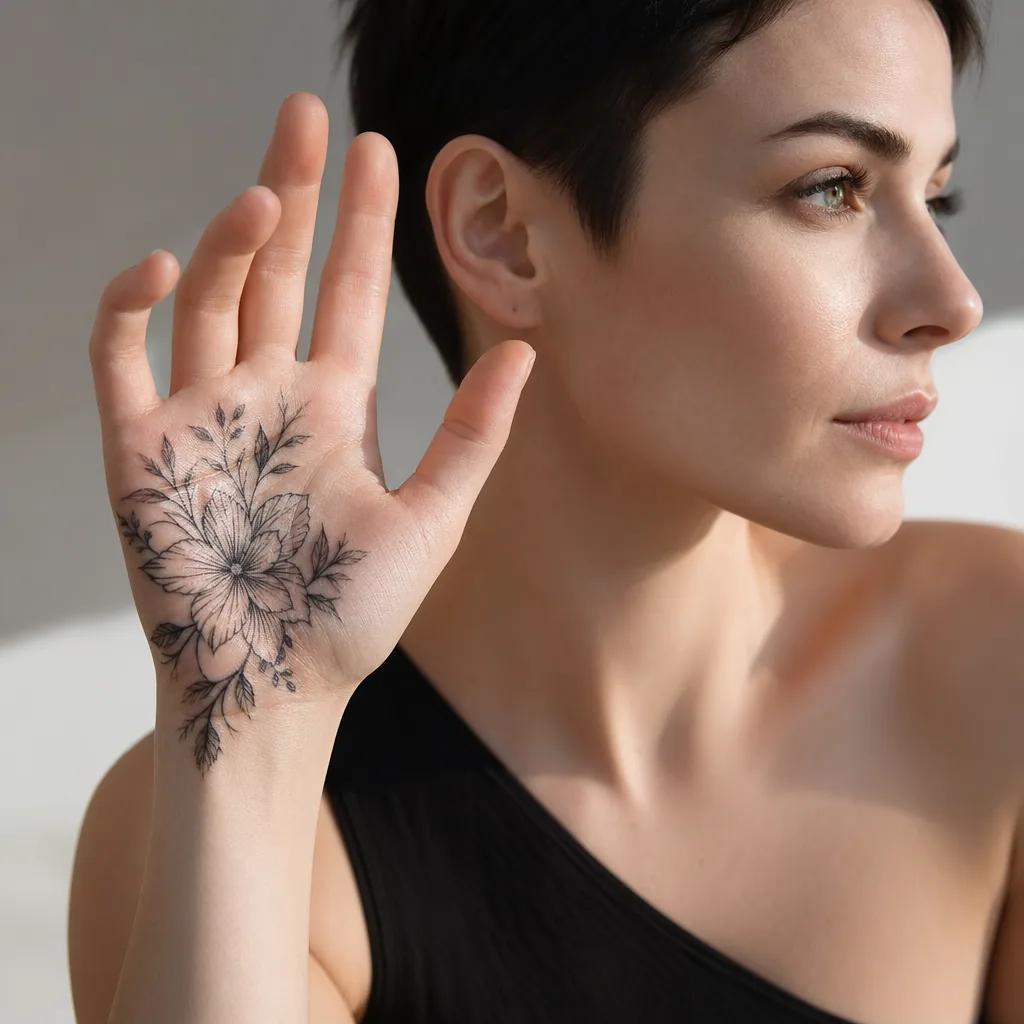 hand-tattoo florale hand, Foto auf echter Haut
