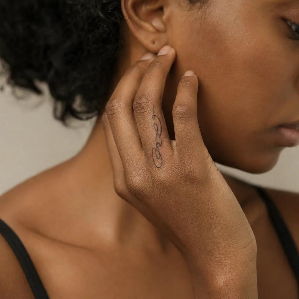 hand-tattoo finger lettering, Foto auf echter Haut