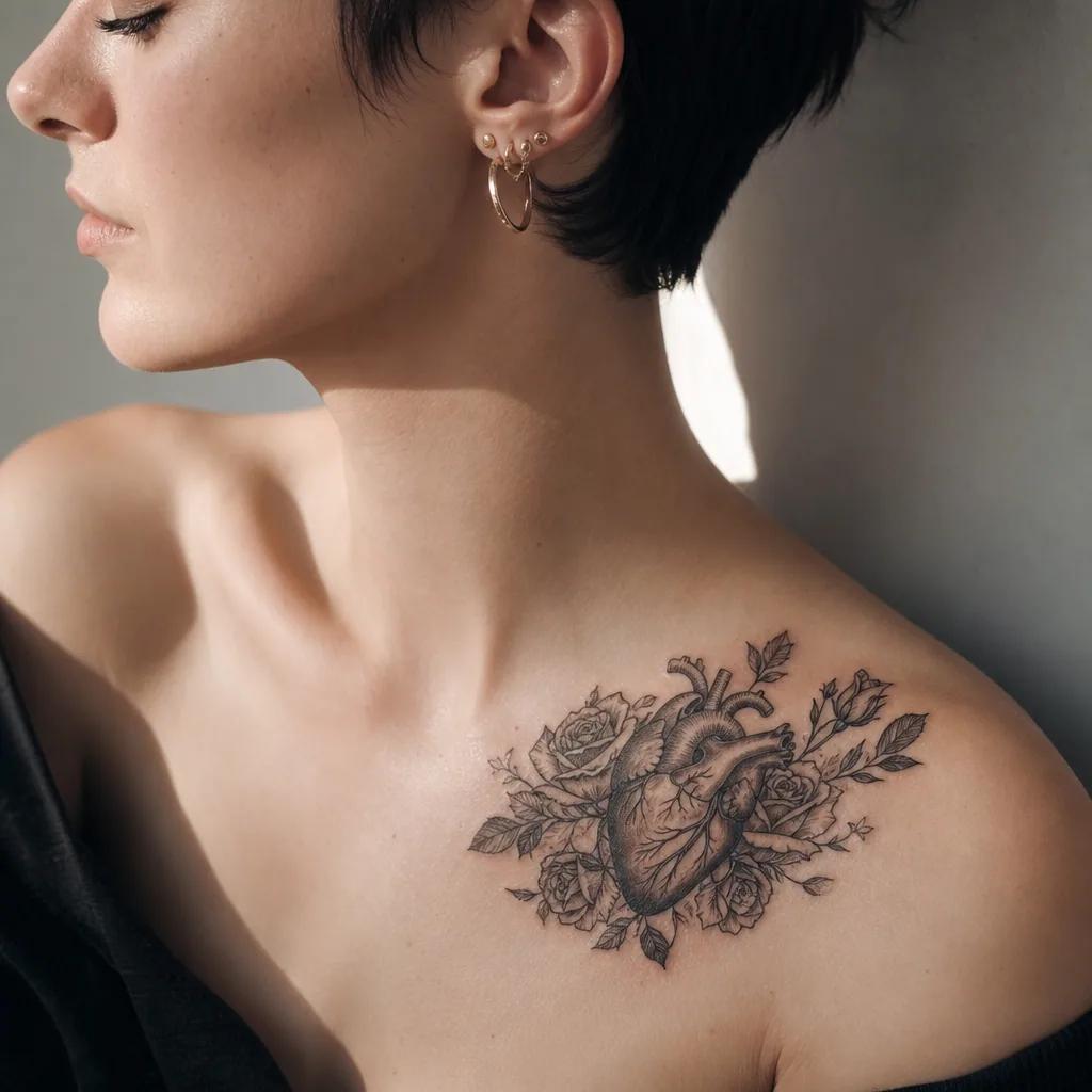 herz-tattoo herz von rosen umrahmt