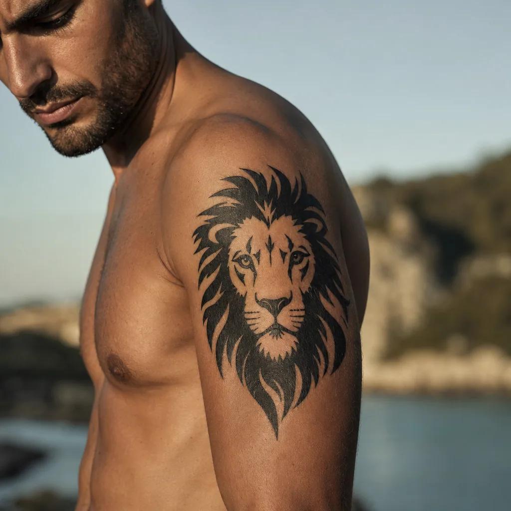 idée tatouage homme lion blackwork