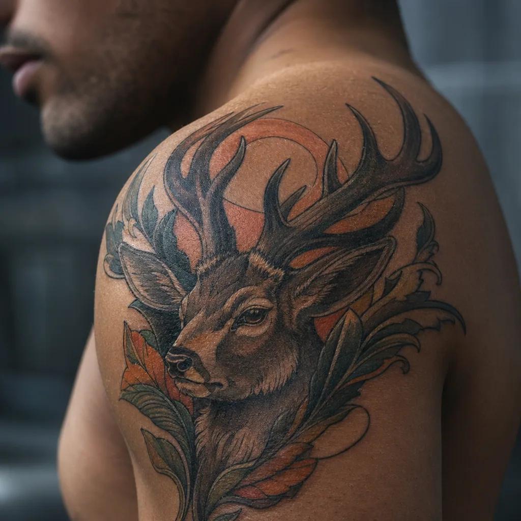 idée tatouage homme cerf néo-traditionnel