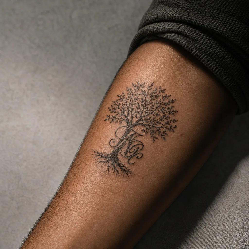 idée tatouage initiales famille initiales arbre généalogique