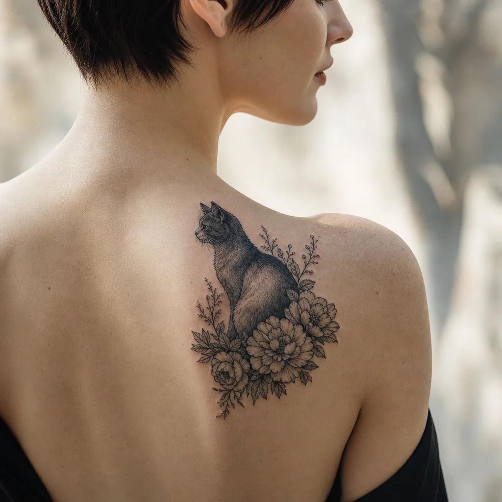 katze-tattoo schwarze katze old school