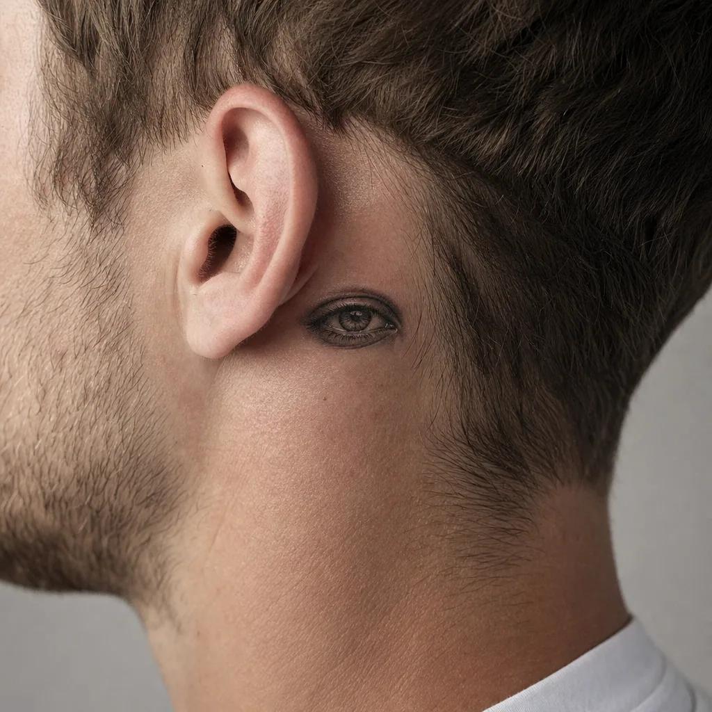 kleines tattoo-tattoo mikro-auge im realismus, Foto auf echter Haut