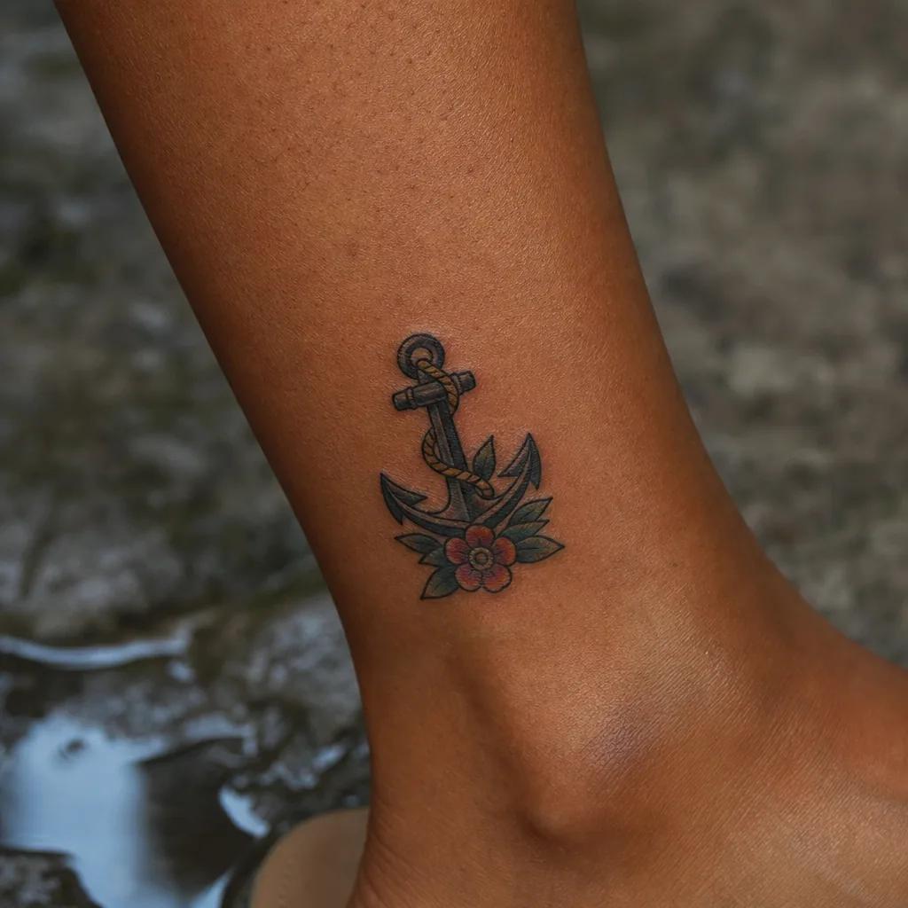 kleines tattoo-tattoo kompakter anker neo-traditional, Foto auf echter Haut