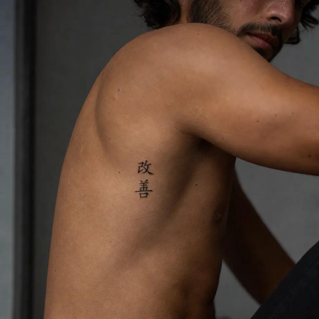 kleines tattoo-tattoo dezentes japanisches kanji, Foto auf echter Haut