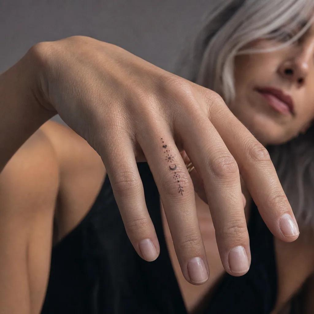 kleines tattoo-tattoo patchwork aus mini-symbolen, Foto auf echter Haut