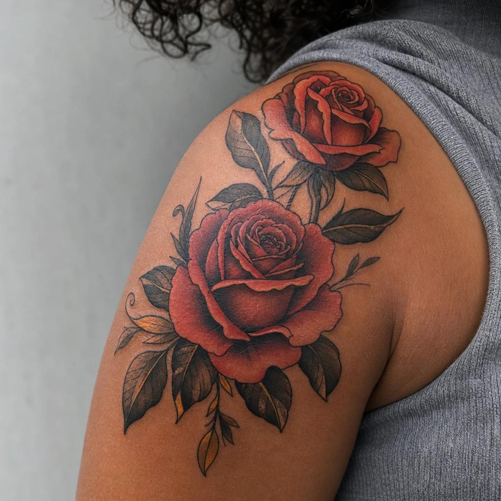 mama-tattoo neo-traditional rosen mama, Foto auf echter Haut