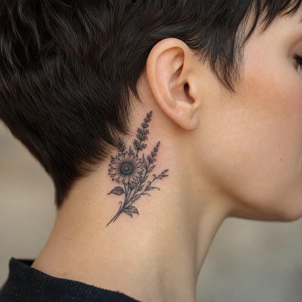 idée tatouage meilleure amie tournesol et lavande floral