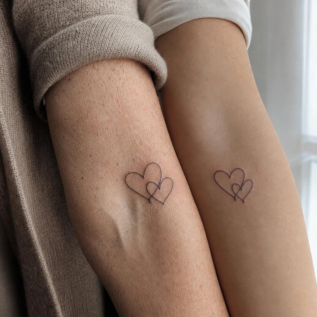 mutter-tochter-tattoo minimalistische mutter-tochter-herzen, Foto auf echter Haut