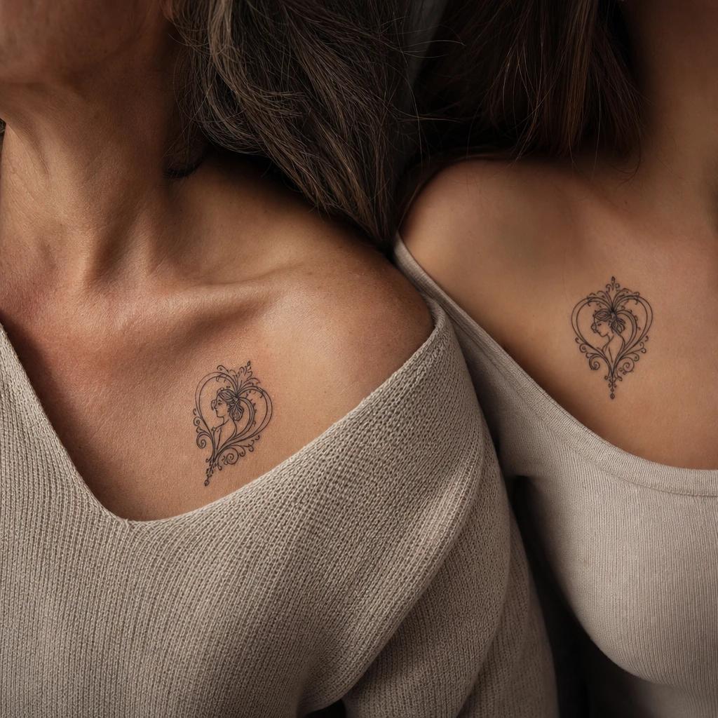 mutter-tochter-tattoo ornamentales herz 'tochter', Foto auf echter Haut