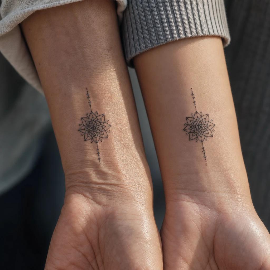 mutter-tochter-tattoo mandala aus m und t, Foto auf echter Haut
