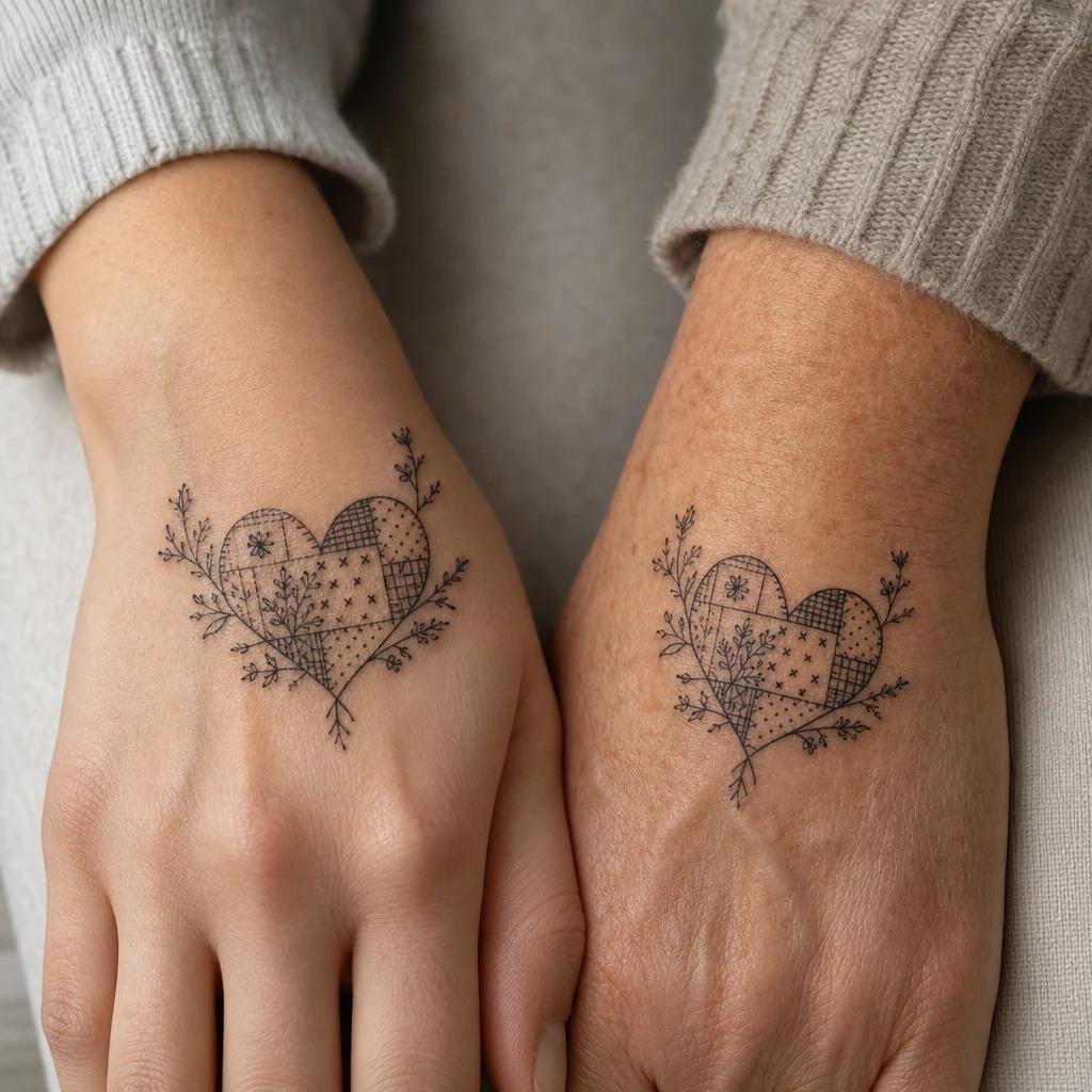 mutter-tochter-tattoo familien-flash im patchwork, Foto auf echter Haut