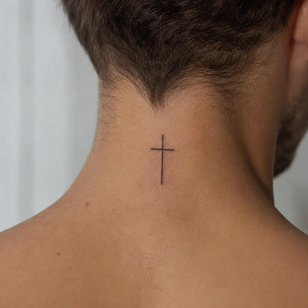 nacken-tattoo minimalistisches kreuz